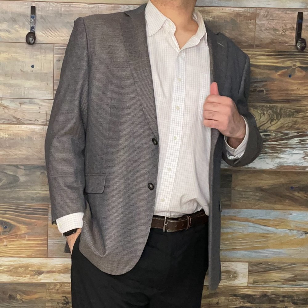 Pronto Uomo Platinum Wool Blend Gray Geometric Dual Vent Blazer Sport Jacket 50L - Picture 9 of 11